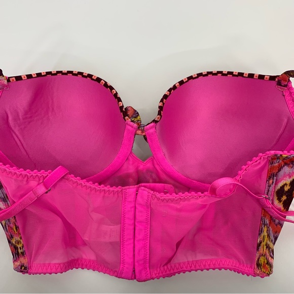 Victoria’s Secret Hot Pink Multi Boho Aztec Geometric Bustier Bikini Size 32C - Picture 7 of 13